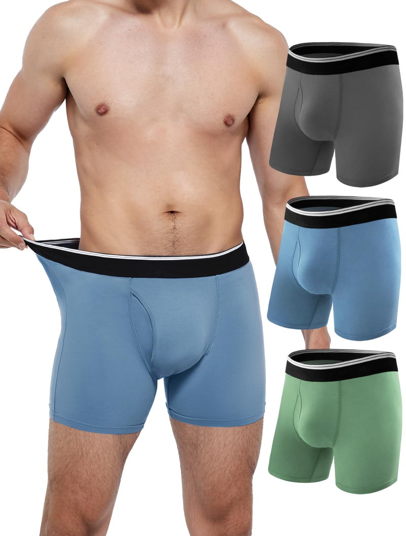 TIICHOO Mens Incontinence Boxer Briefs Washable Soft Protective Leak Proof Underwear for Men for Light Bladder Leakage 3 Pack Dark GreyGreenBlue Large